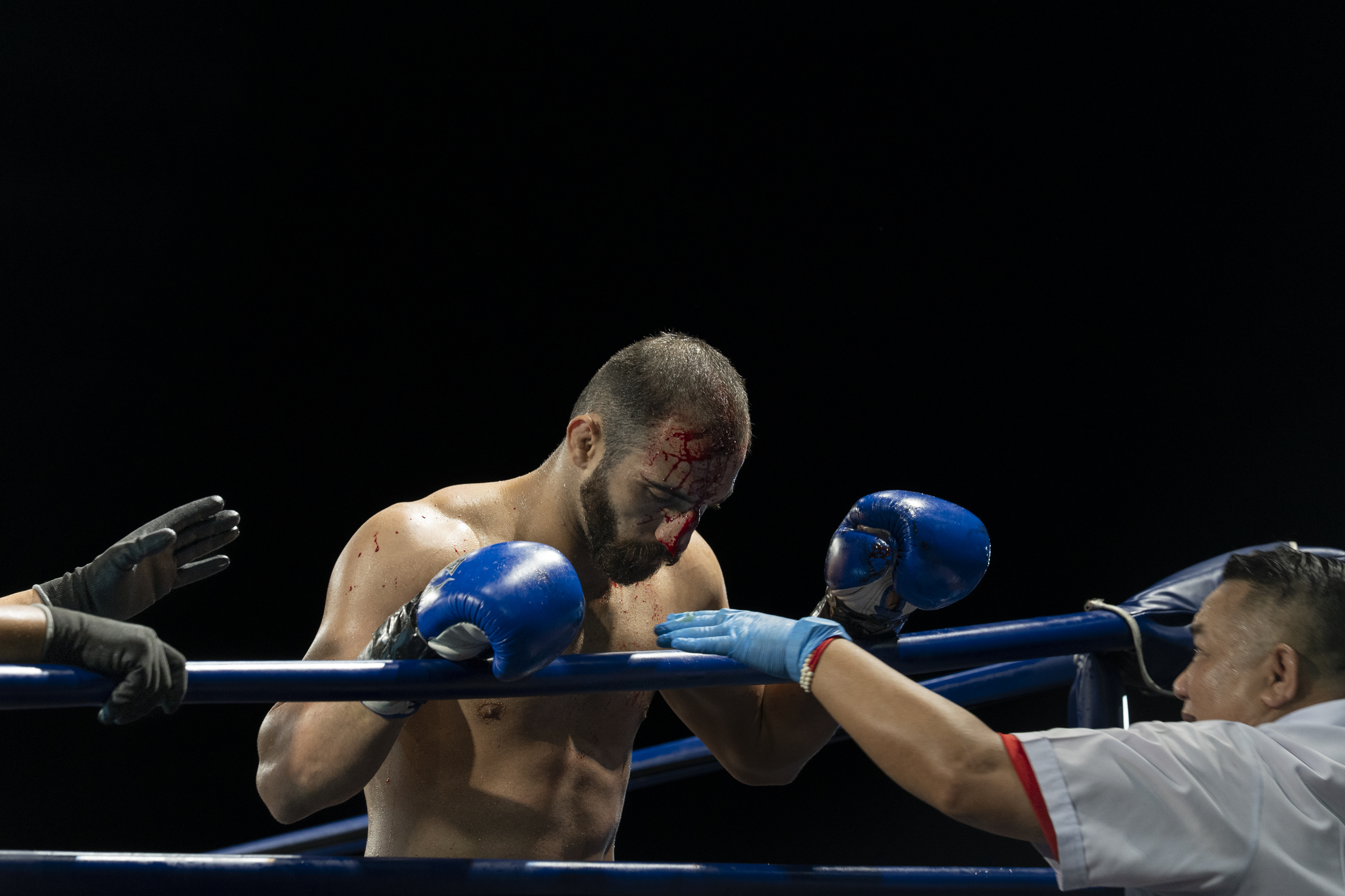 Guardia alta — sguardo verso il ring